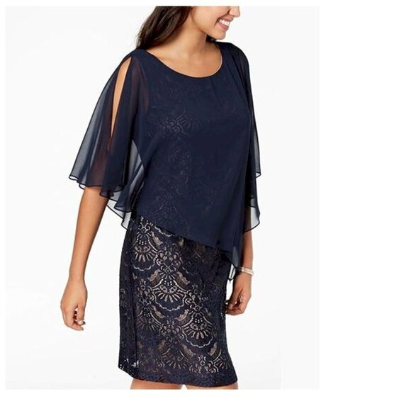 Connected Apparel Asymmetric Lace Capelet Dress Navy Size 20W - Picture 5 of 6